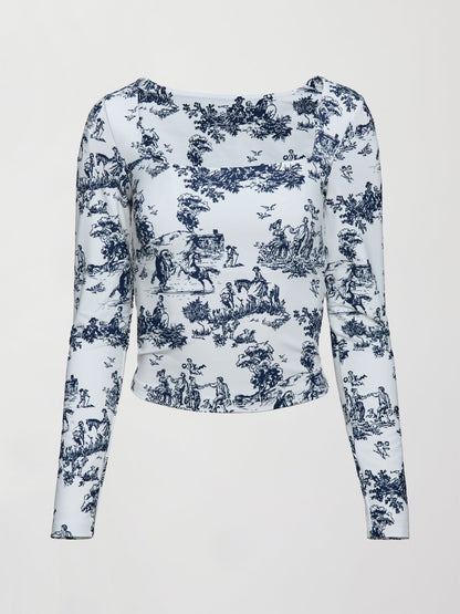 Carbon38 Toile Long Sleeve Top - Navy Toile