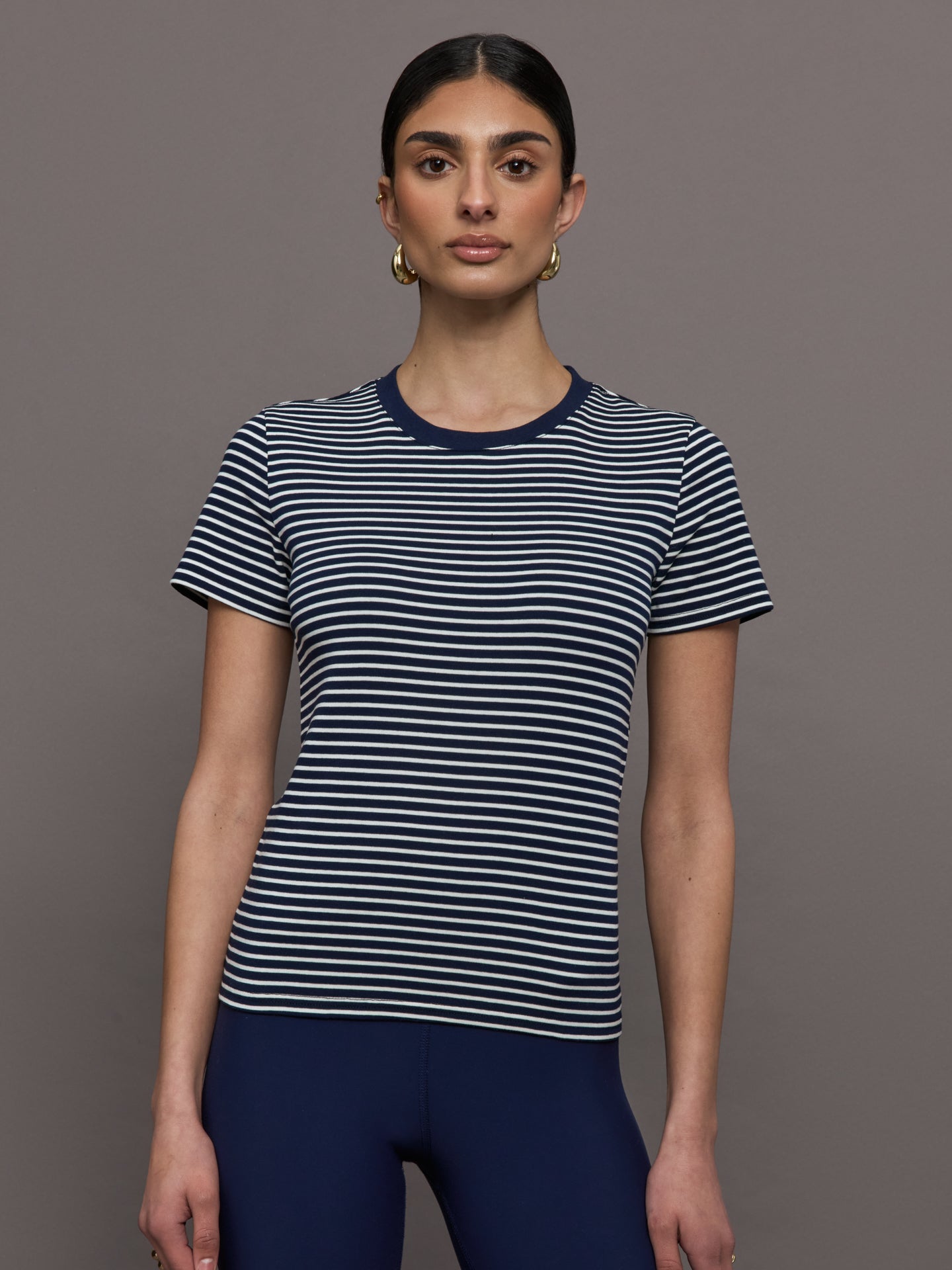 Carbon38 Stripe Ringer Tee - Cloud / Navy Stripe