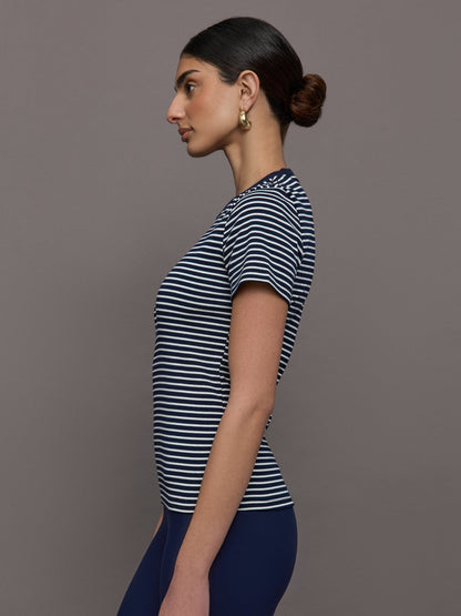 Carbon38 Stripe Ringer Tee - Cloud / Navy Stripe
