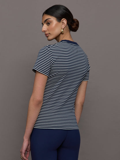 Carbon38 Stripe Ringer Tee - Cloud / Navy Stripe