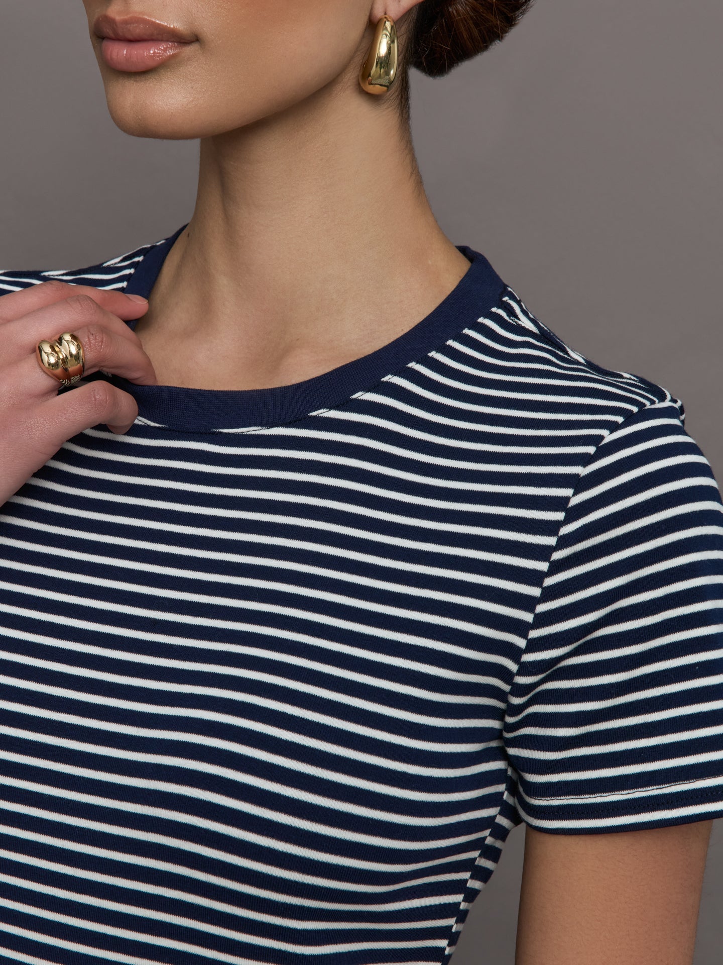Carbon38 Stripe Ringer Tee - Cloud / Navy Stripe