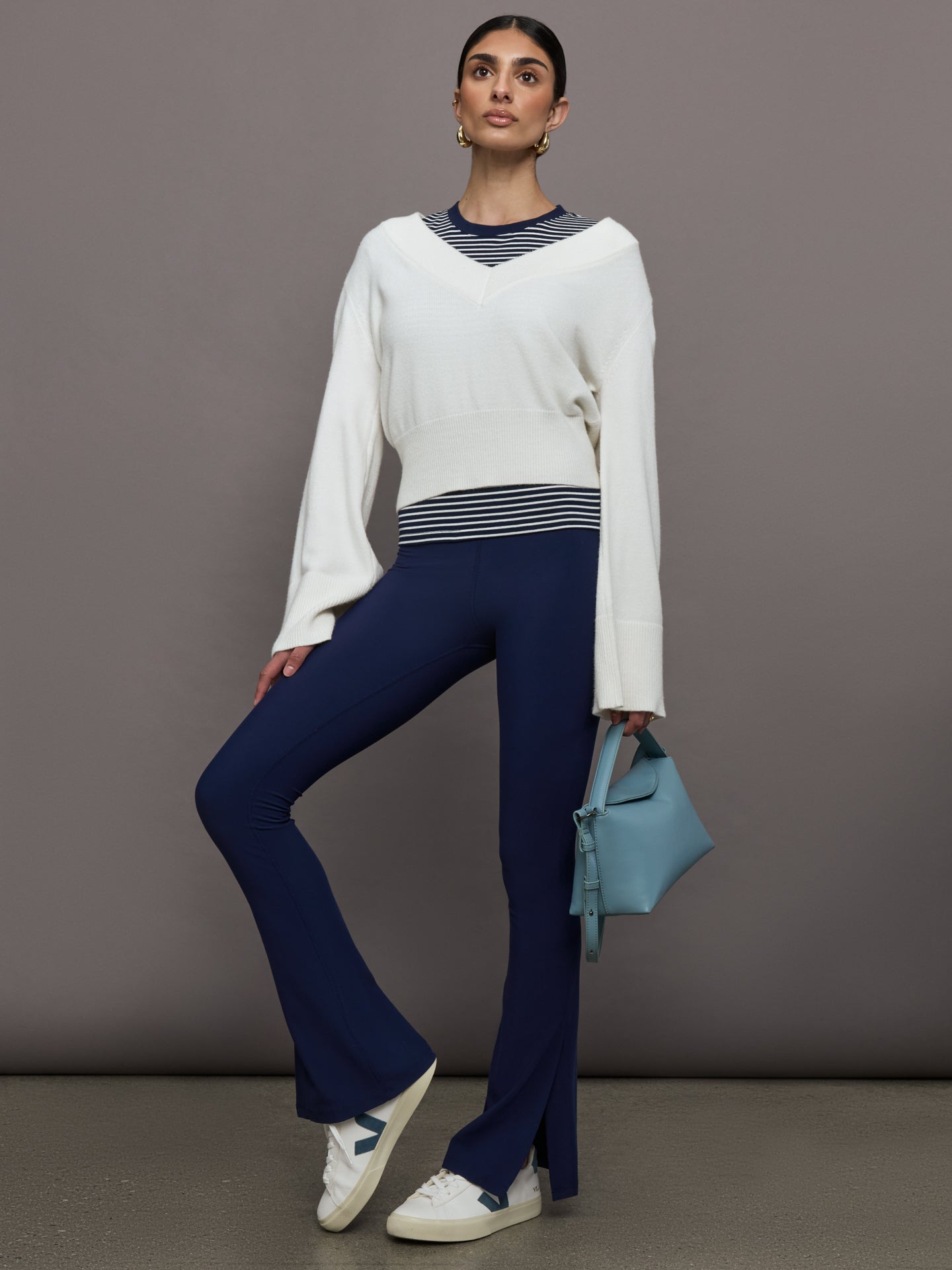 Carbon38 Stripe Ringer Tee - Cloud / Navy Stripe