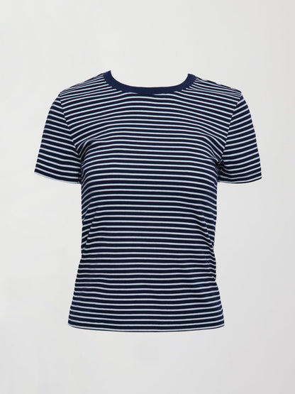Carbon38 Stripe Ringer Tee - Cloud / Navy Stripe