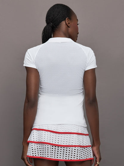 Carbon38 Mesh Zip Performance Polo - White with Red Trim