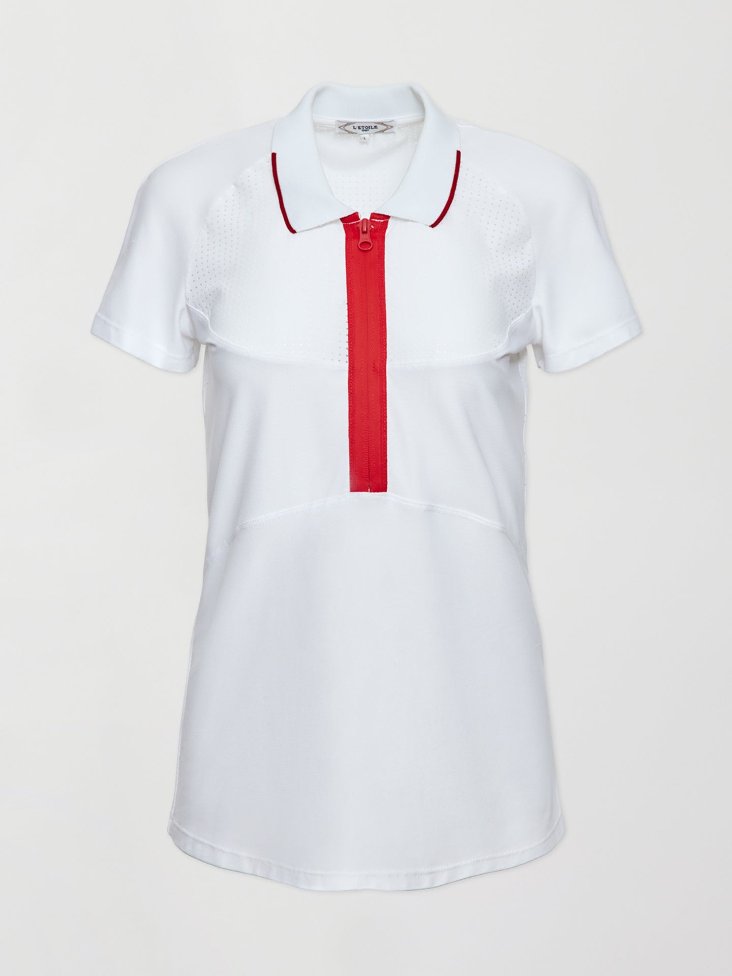 Carbon38 Mesh Zip Performance Polo - White with Red Trim
