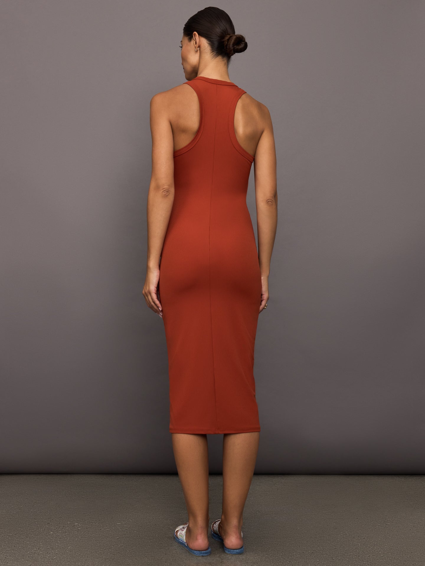 Carbon38 High Neck Tank Dress in Ribbed Melt - Terracotta