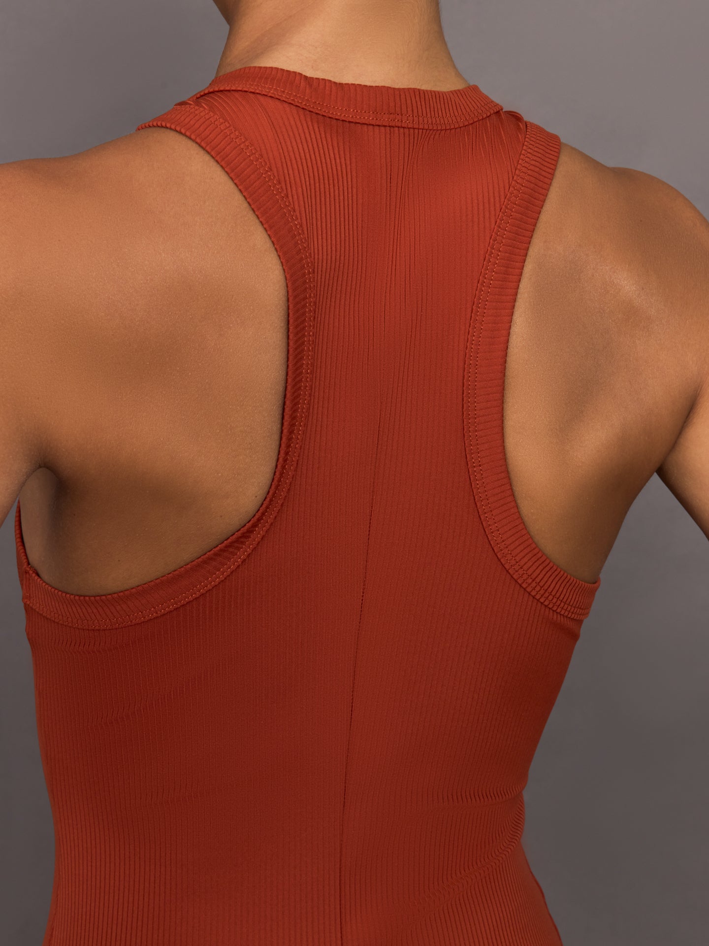 Carbon38 High Neck Tank Dress in Ribbed Melt - Terracotta