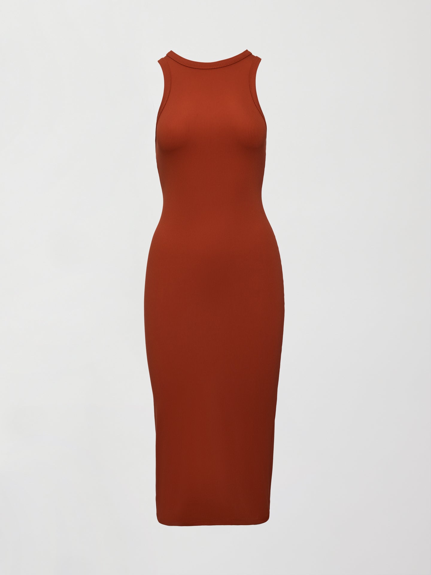 Carbon38 High Neck Tank Dress in Ribbed Melt - Terracotta