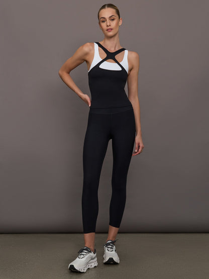 Carbon38 High Neck Cut Out Colorblock Tank in Melt - Black/White