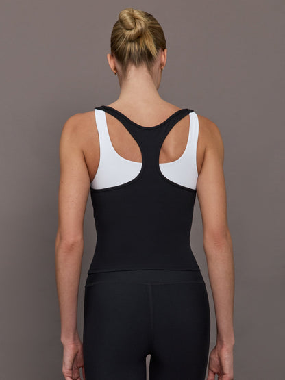 Carbon38 High Neck Cut Out Colorblock Tank in Melt - Black/White