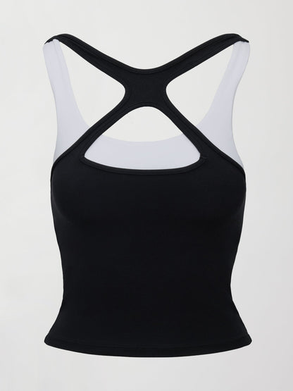 Carbon38 High Neck Cut Out Colorblock Tank in Melt - Black/White