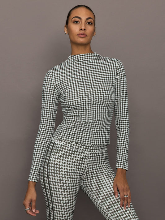 Carbon38 Houndstooth Mock Neck Top - Ivory / Faded Black