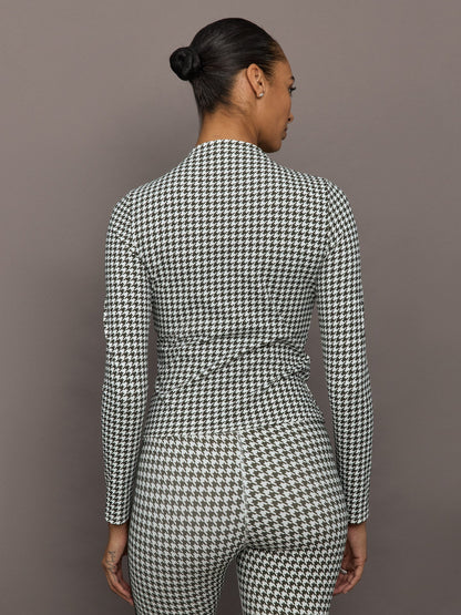 Carbon38 Houndstooth Mock Neck Top - Ivory / Faded Black