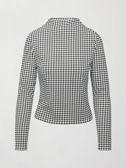 Carbon38 Houndstooth Mock Neck Top - Ivory / Faded Black