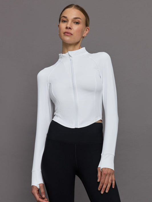 Carbon38 Mock Neck Corset Zip Top in Melt - White