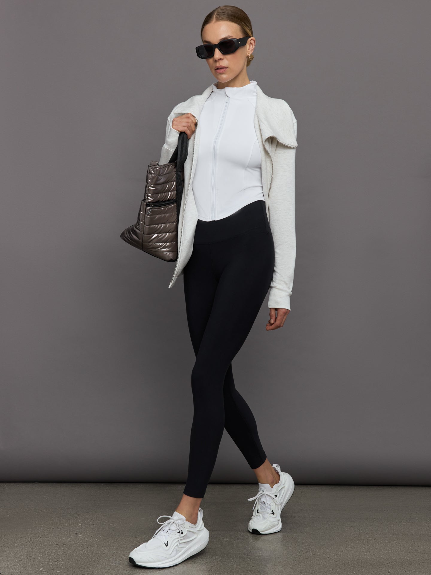 Carbon38 Mock Neck Corset Zip Top in Melt - White