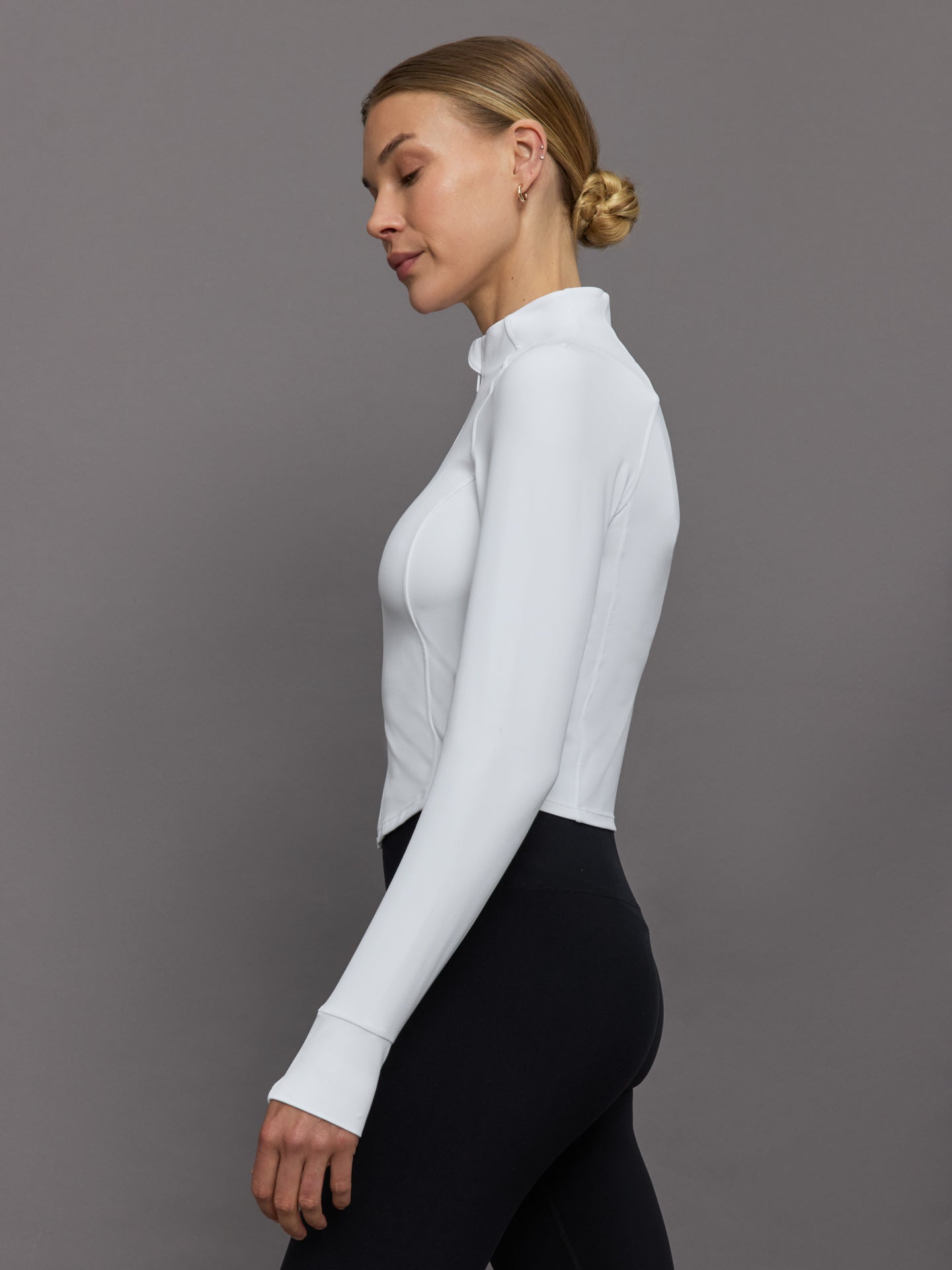 Carbon38 Mock Neck Corset Zip Top in Melt - White