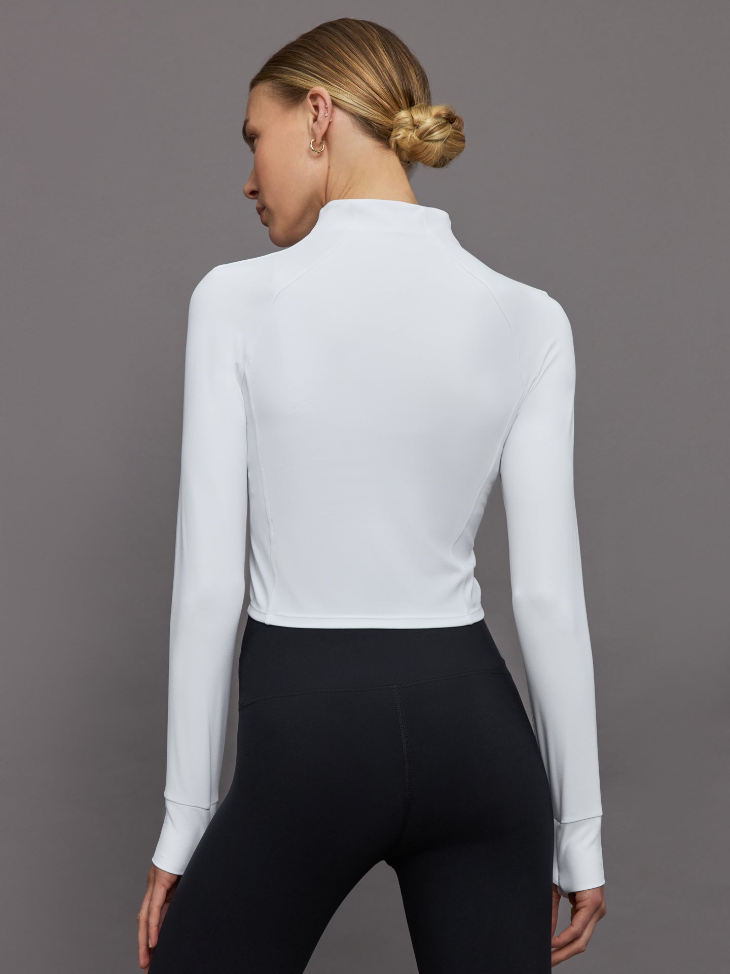 Carbon38 Mock Neck Corset Zip Top in Melt - White
