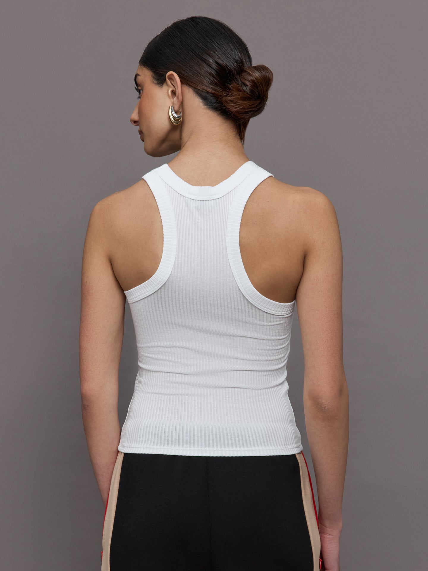 Carbon38 High Neck Fitted Tank in Ribbed Jersey - White