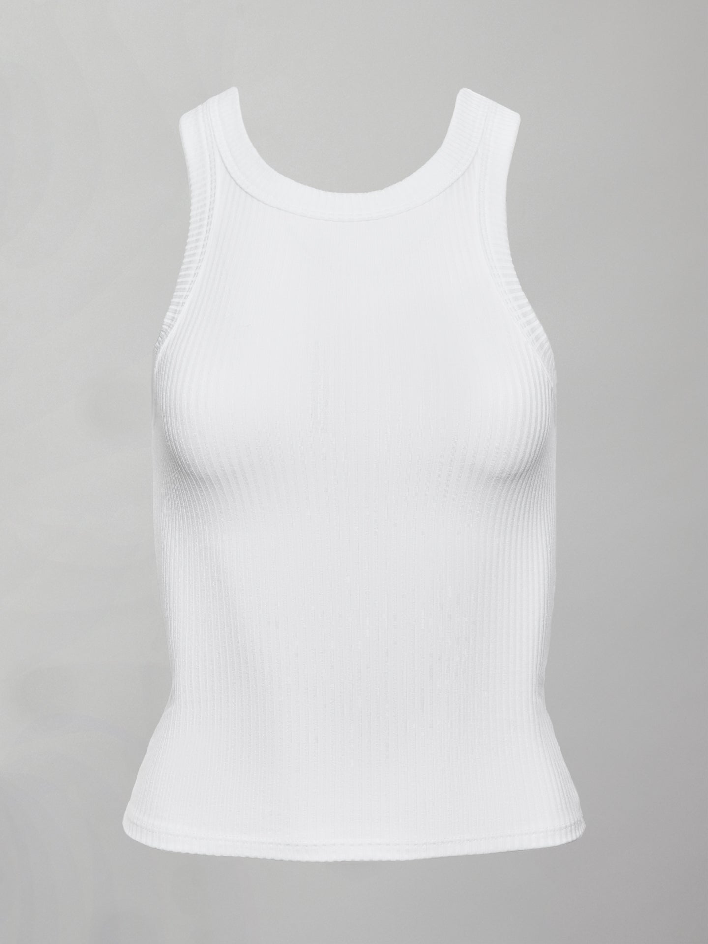Carbon38 High Neck Fitted Tank in Ribbed Jersey - White