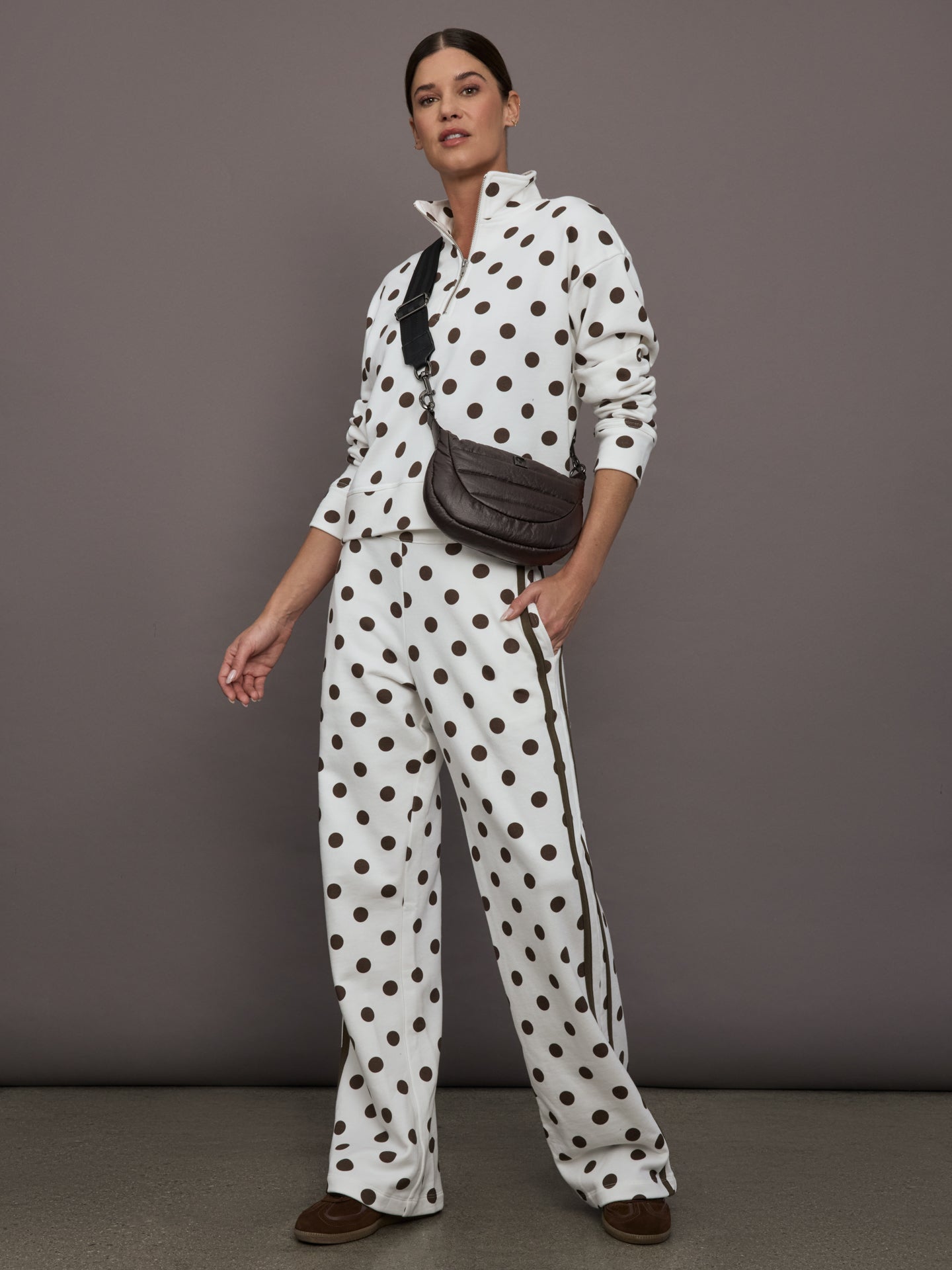 Carbon38 Polka Dot Track Pant - White/Carafe Polka Dot