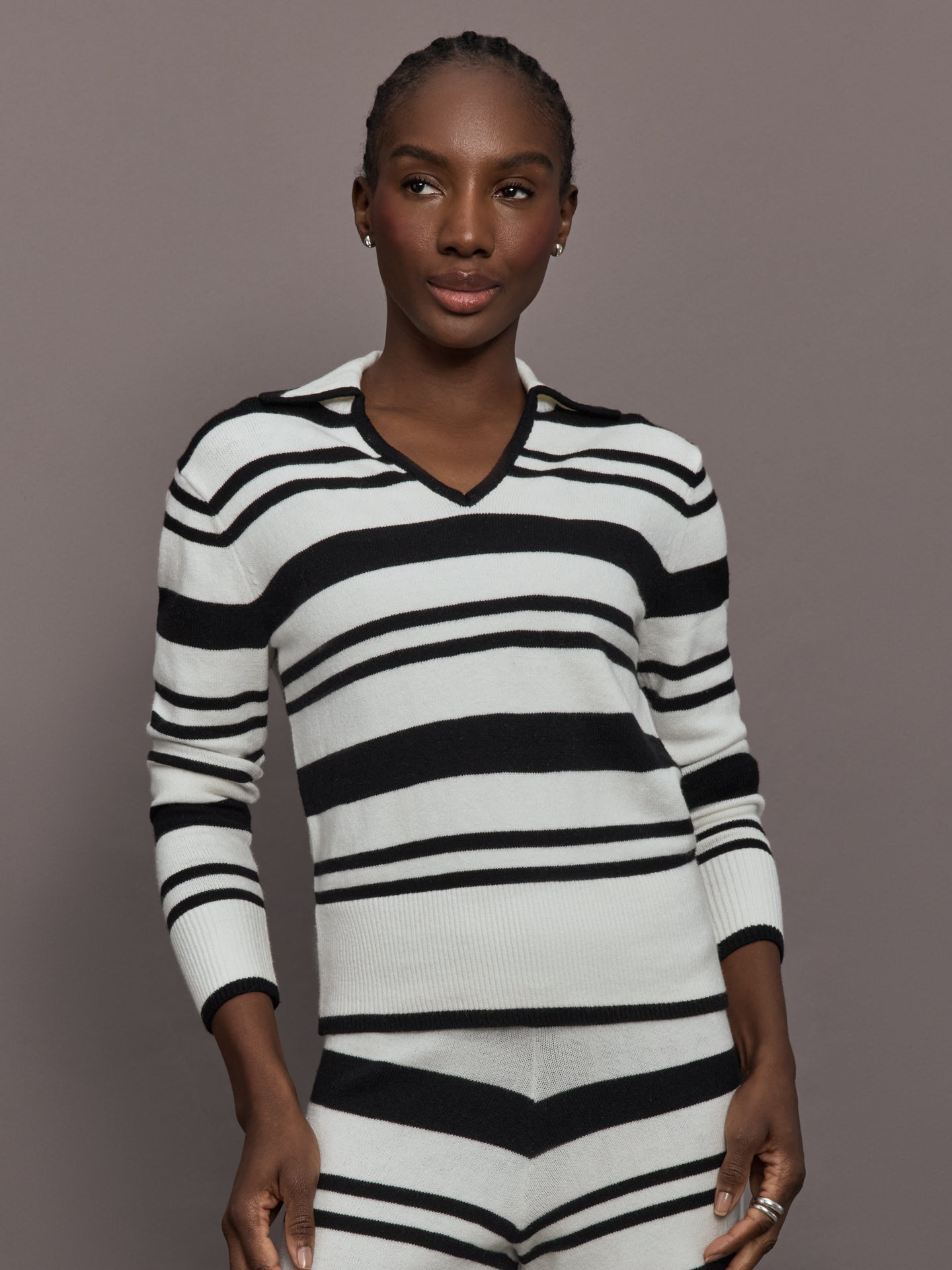 Carbon38 Johnny Collar Striped Sweater - Black/Cream