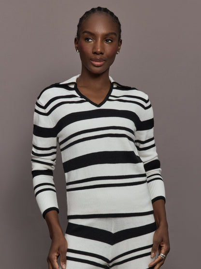 Carbon38 Johnny Collar Striped Sweater - Black/Cream