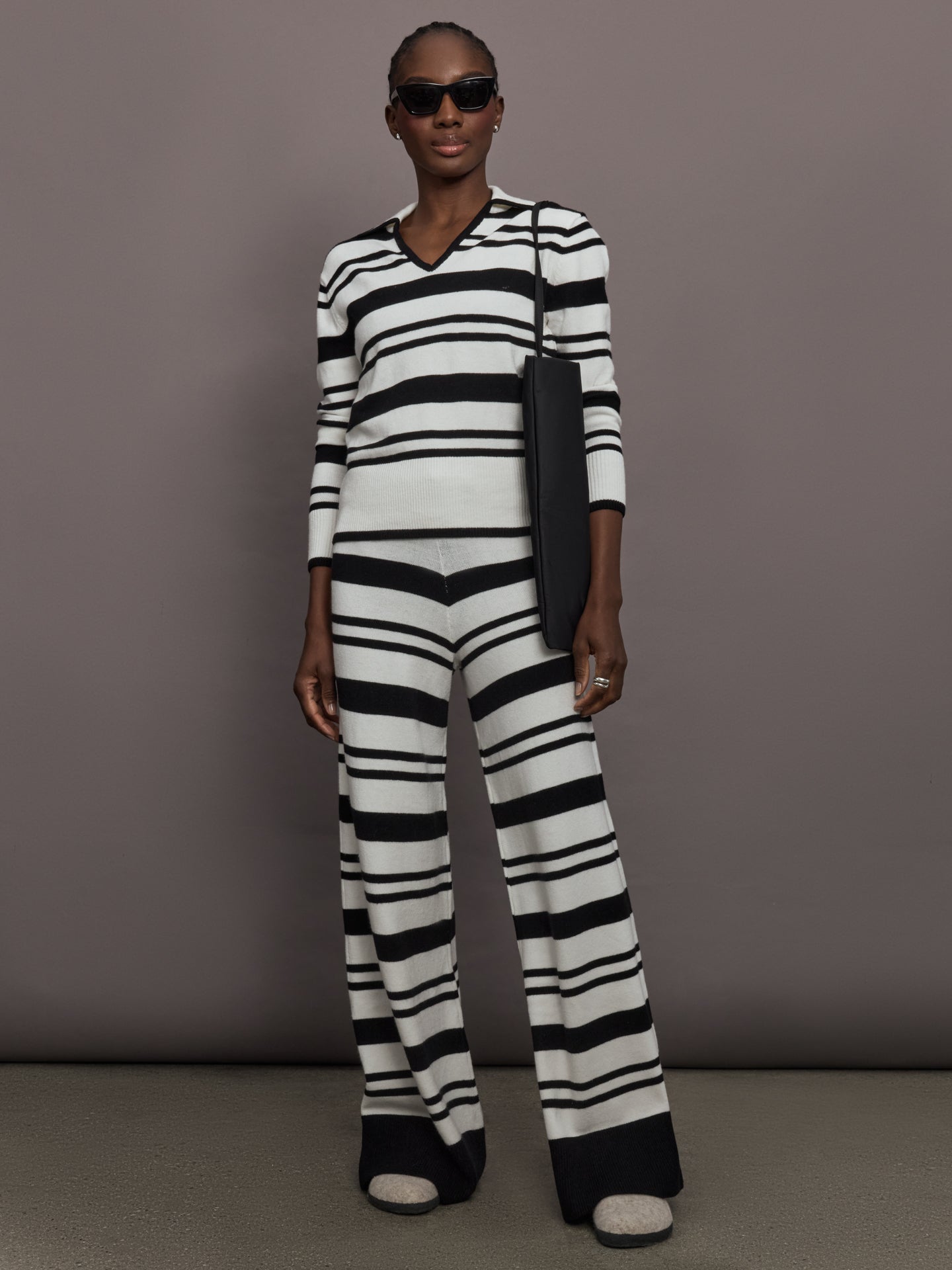 Carbon38 Johnny Collar Striped Sweater - Black/Cream