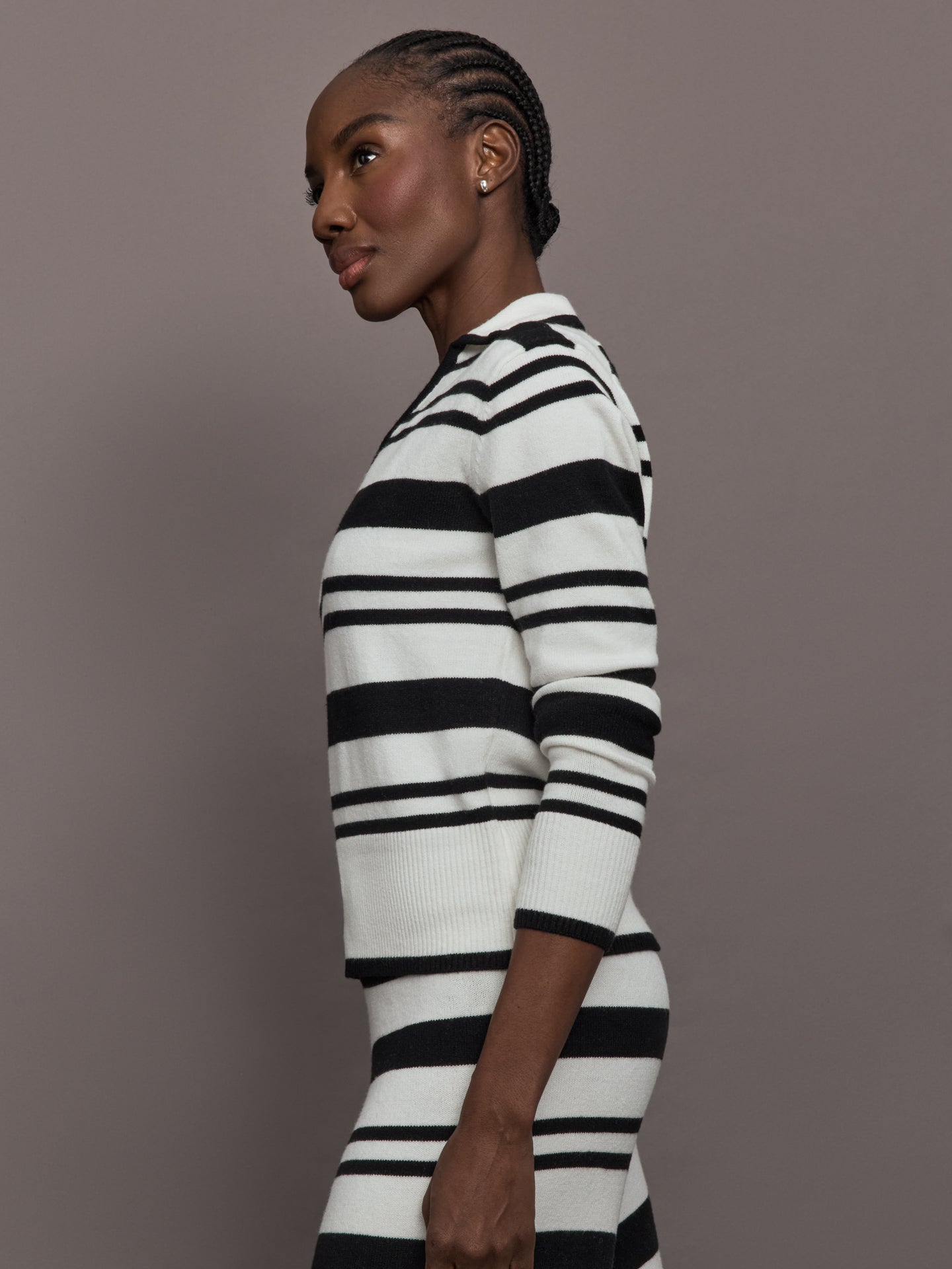 Carbon38 Johnny Collar Striped Sweater - Black/Cream