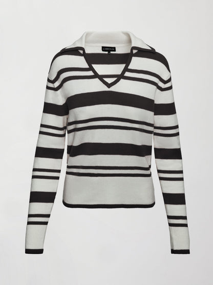 Carbon38 Johnny Collar Striped Sweater - Black/Cream