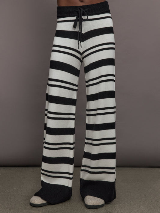 Carbon38 Striped Sweater Pant - Black/Cream