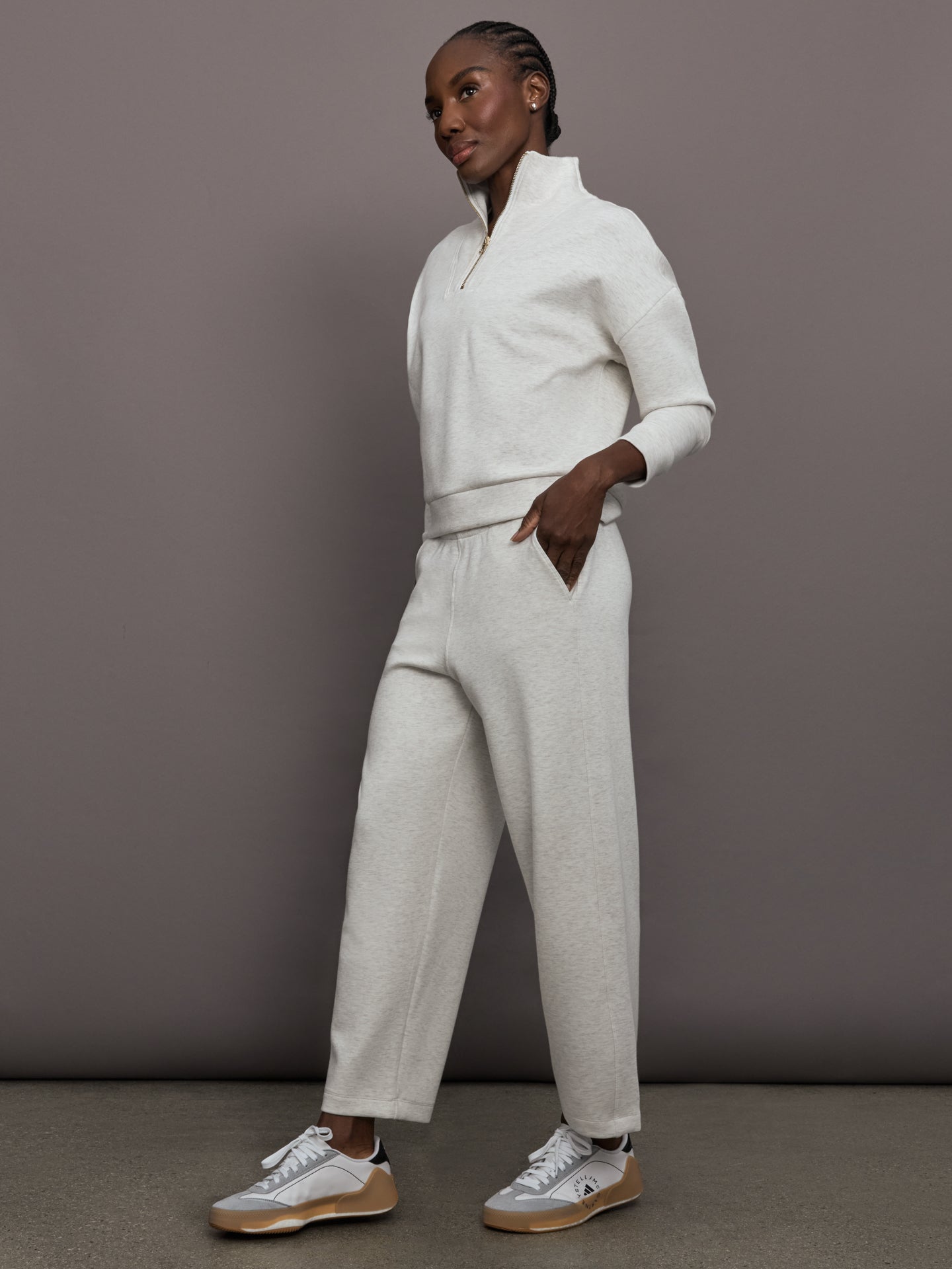 Carbon38 Barrel Leg Pant in Interlock - Moonbeam