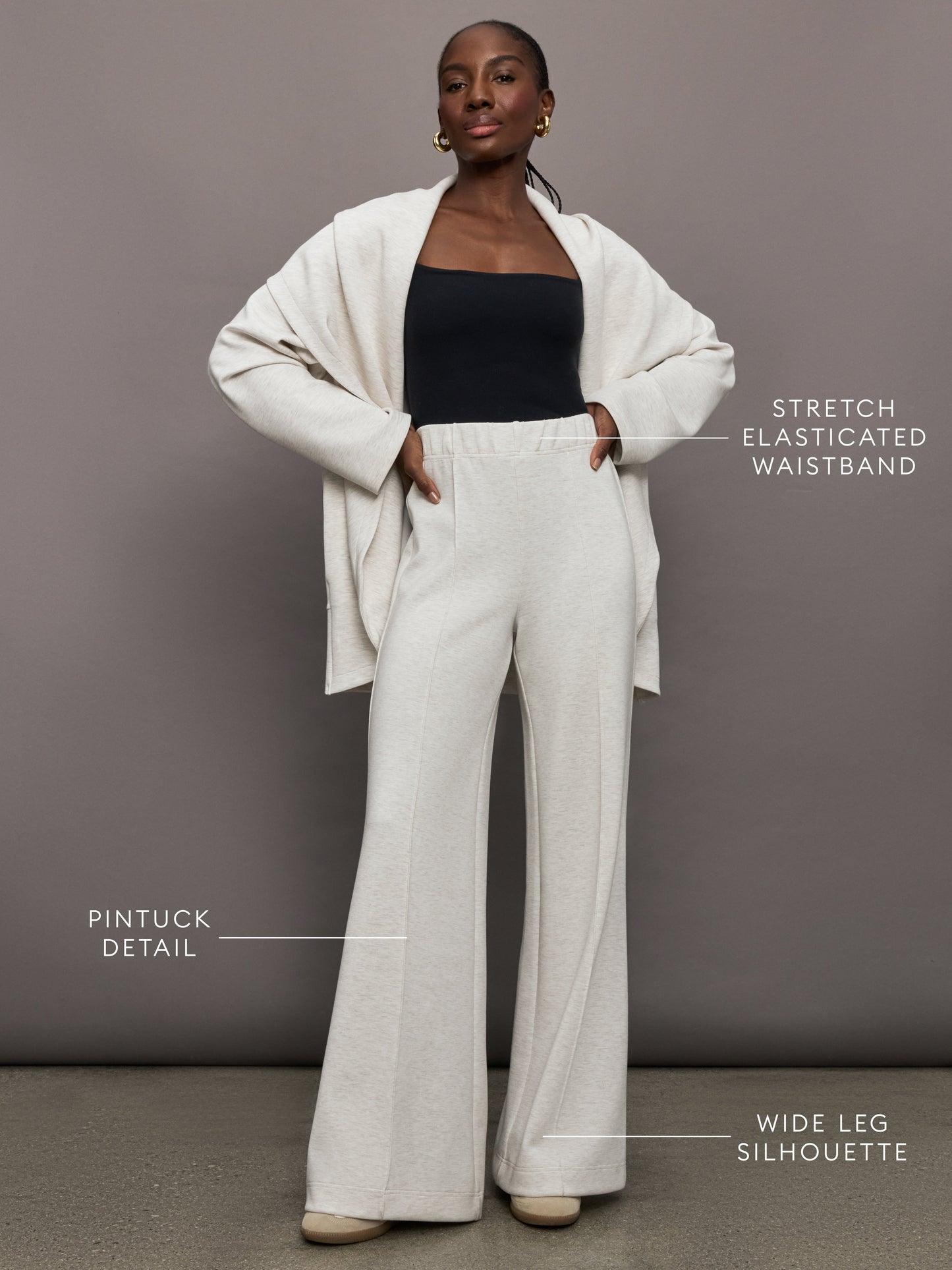 Carbon38 Pintuck Knit Pant in Interlock - Moonbeam Heather