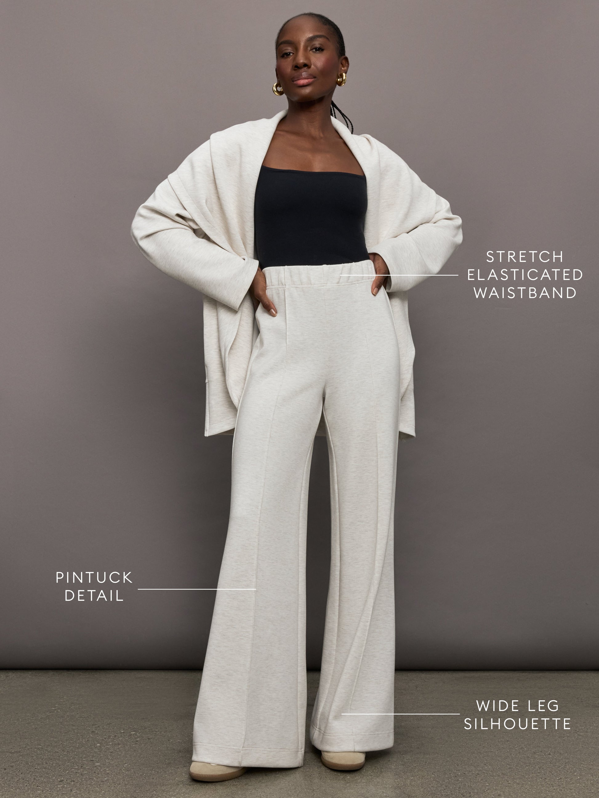 Carbon38 Pintuck Knit Pant in Interlock - Moonbeam Heather