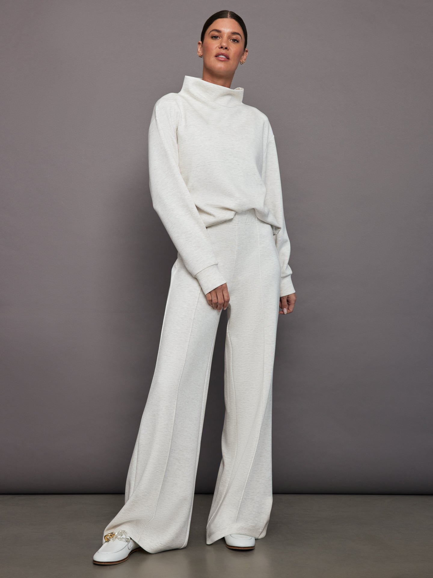 Carbon38 Pintuck Knit Pant in Interlock - Moonbeam Heather