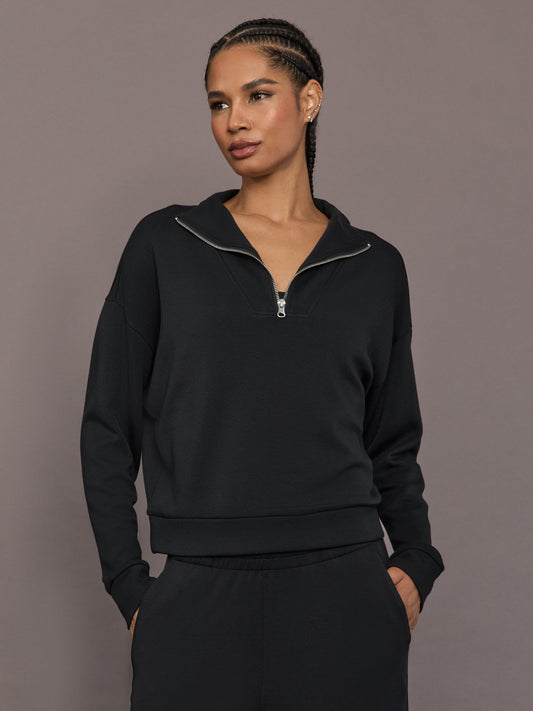Carbon38 Half Zip Pullover in Interlock - Black
