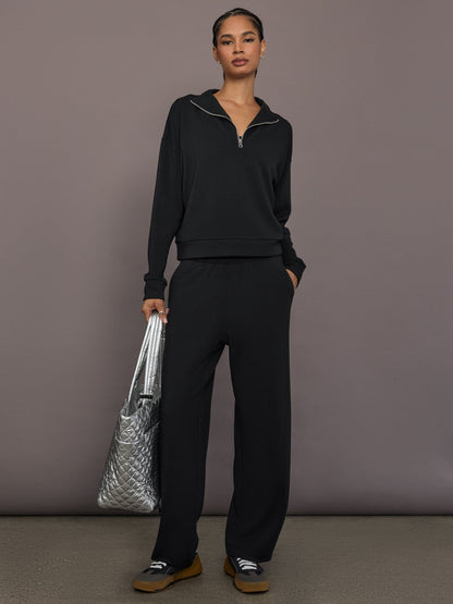 Carbon38 Half Zip Pullover in Interlock - Black