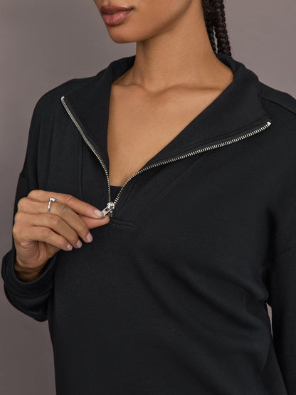 Carbon38 Half Zip Pullover in Interlock - Black