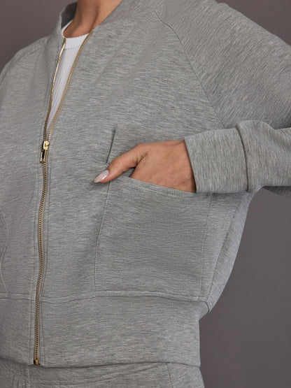 Carbon38 Knit Bomber Jacket in Modal Luxe - Heather Grey
