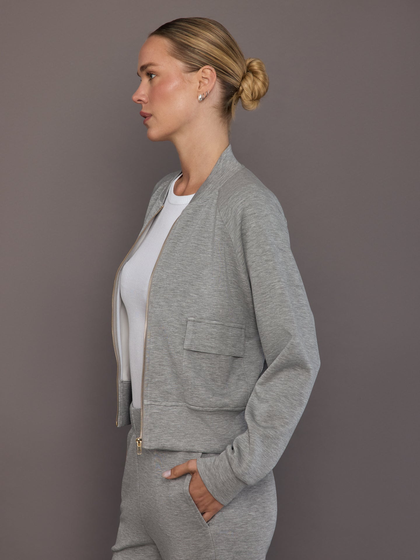 Carbon38 Knit Bomber Jacket in Modal Luxe - Heather Grey