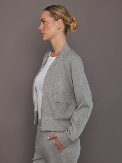Carbon38 Knit Bomber Jacket in Modal Luxe - Heather Grey