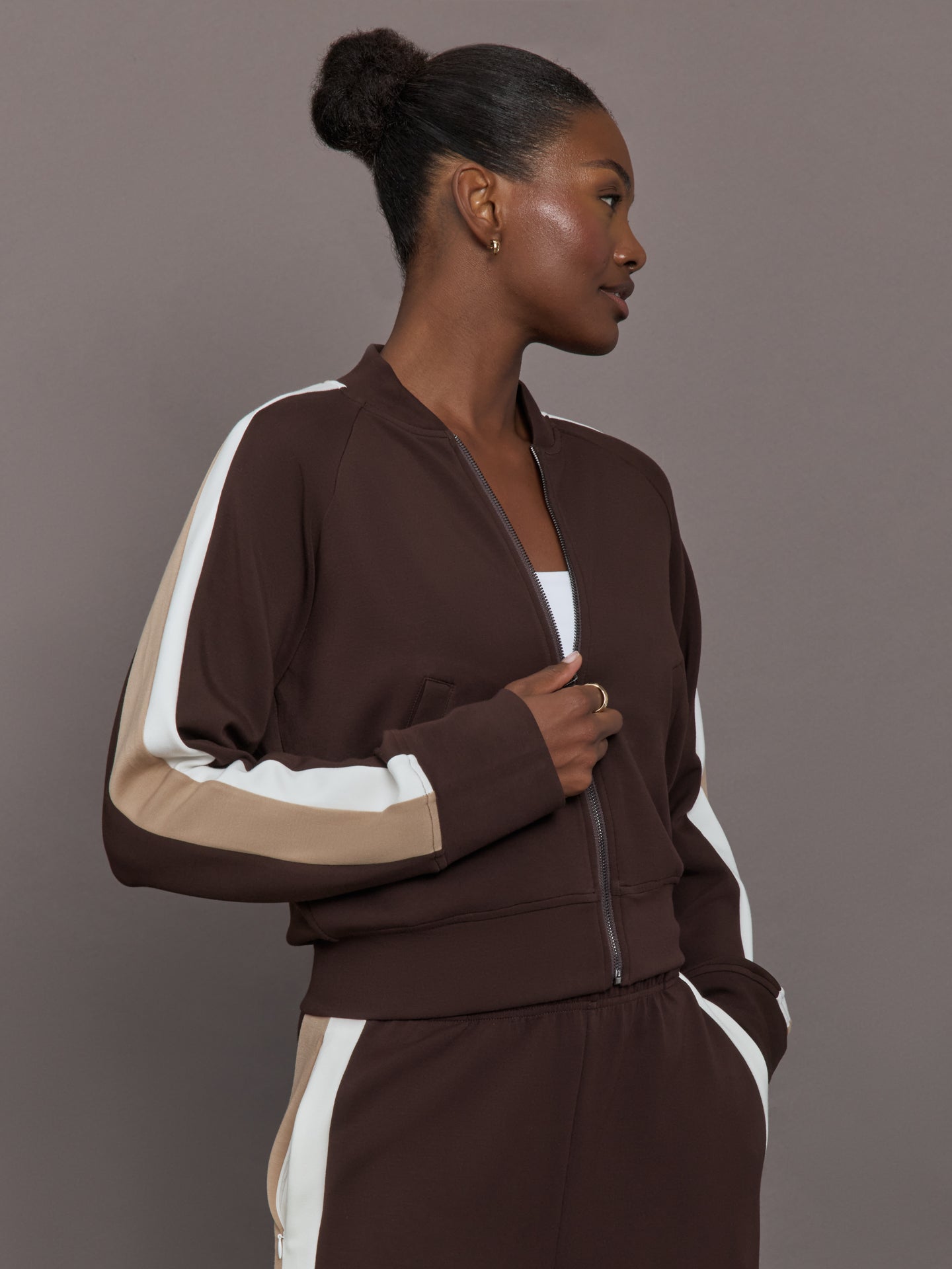 Carbon38 Bomber with Contrast Stripe in Scuba - Chocolate Torte
