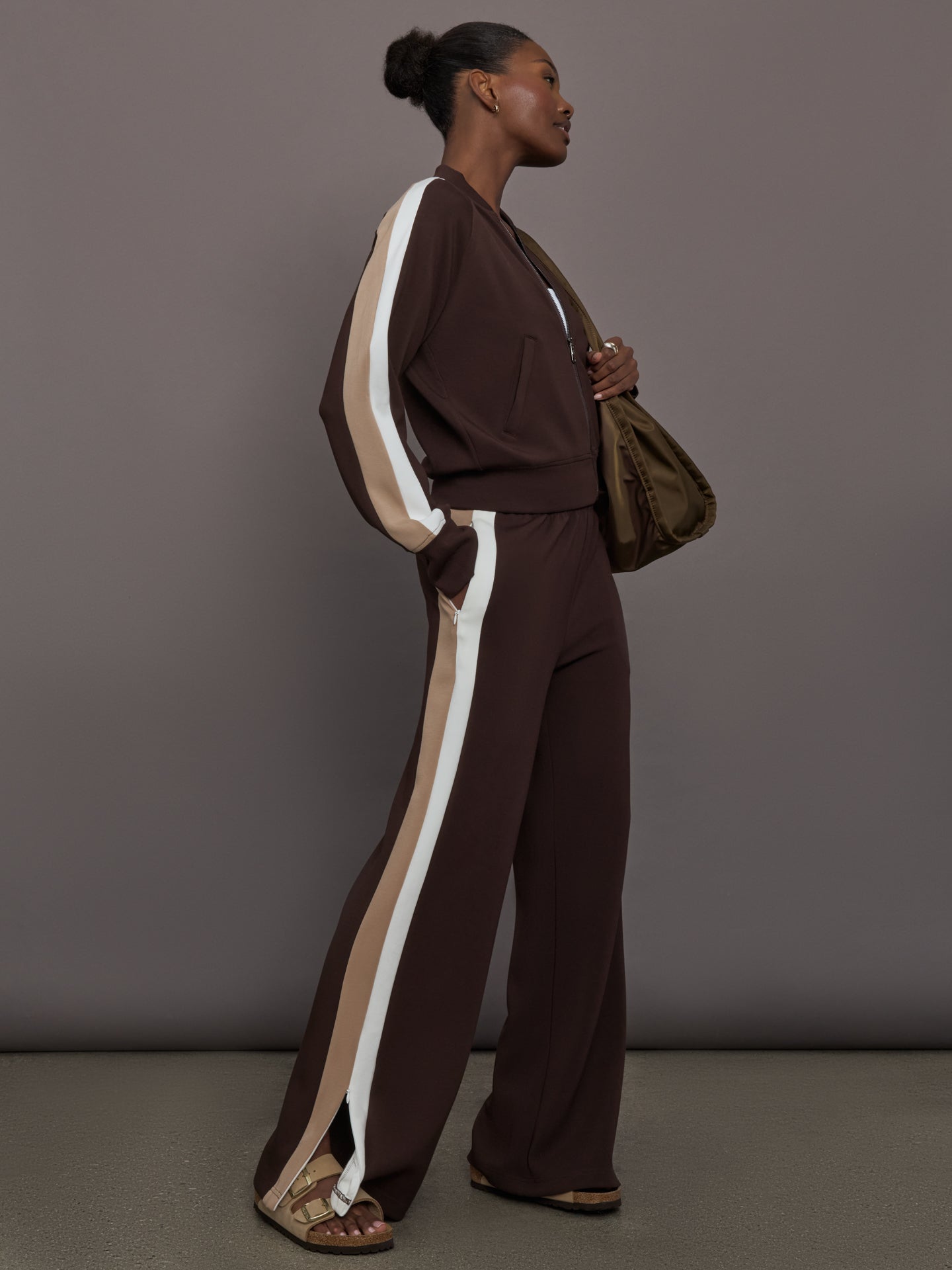 Carbon38 Bomber with Contrast Stripe in Scuba - Chocolate Torte