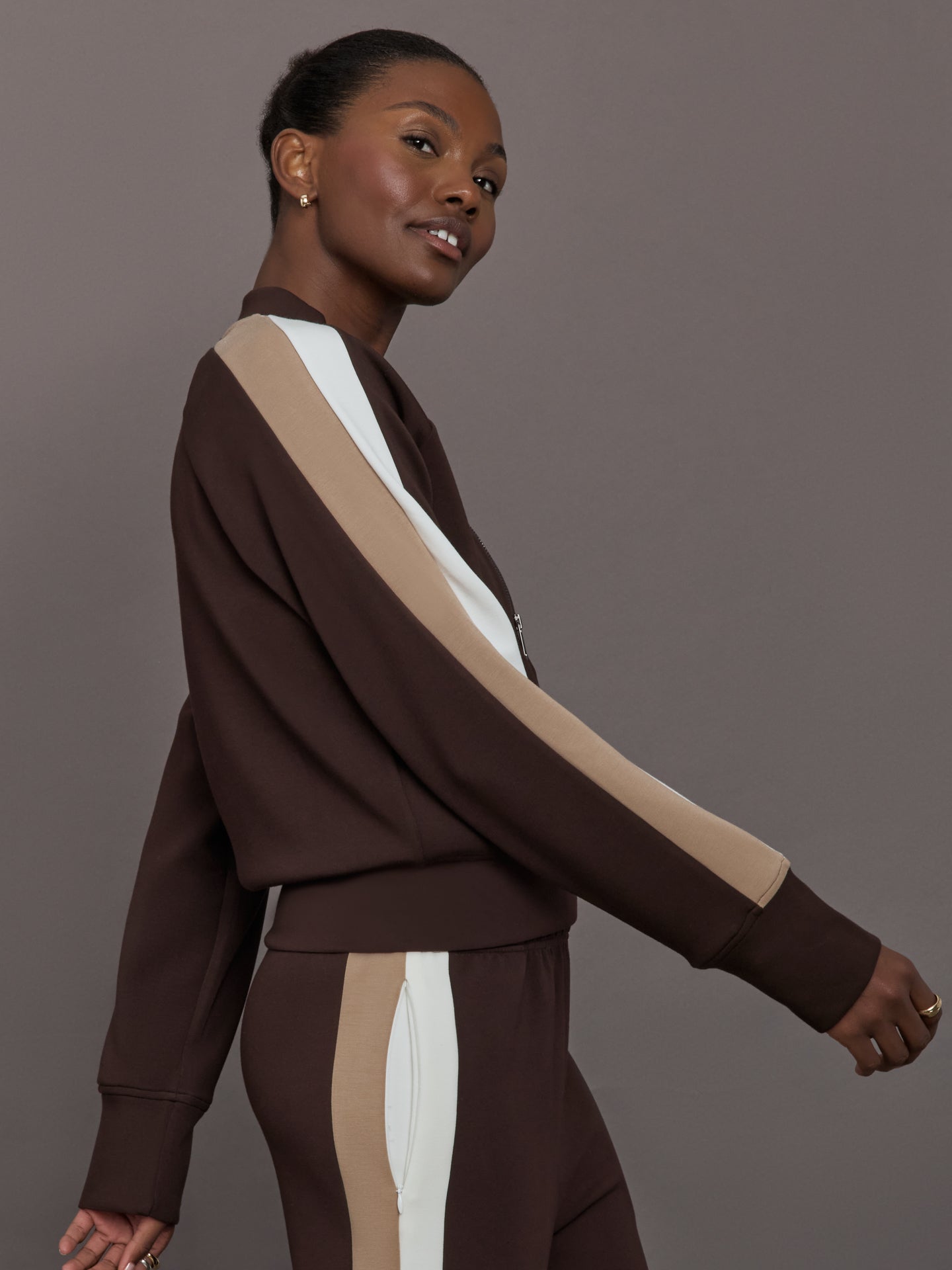Carbon38 Bomber with Contrast Stripe in Scuba - Chocolate Torte