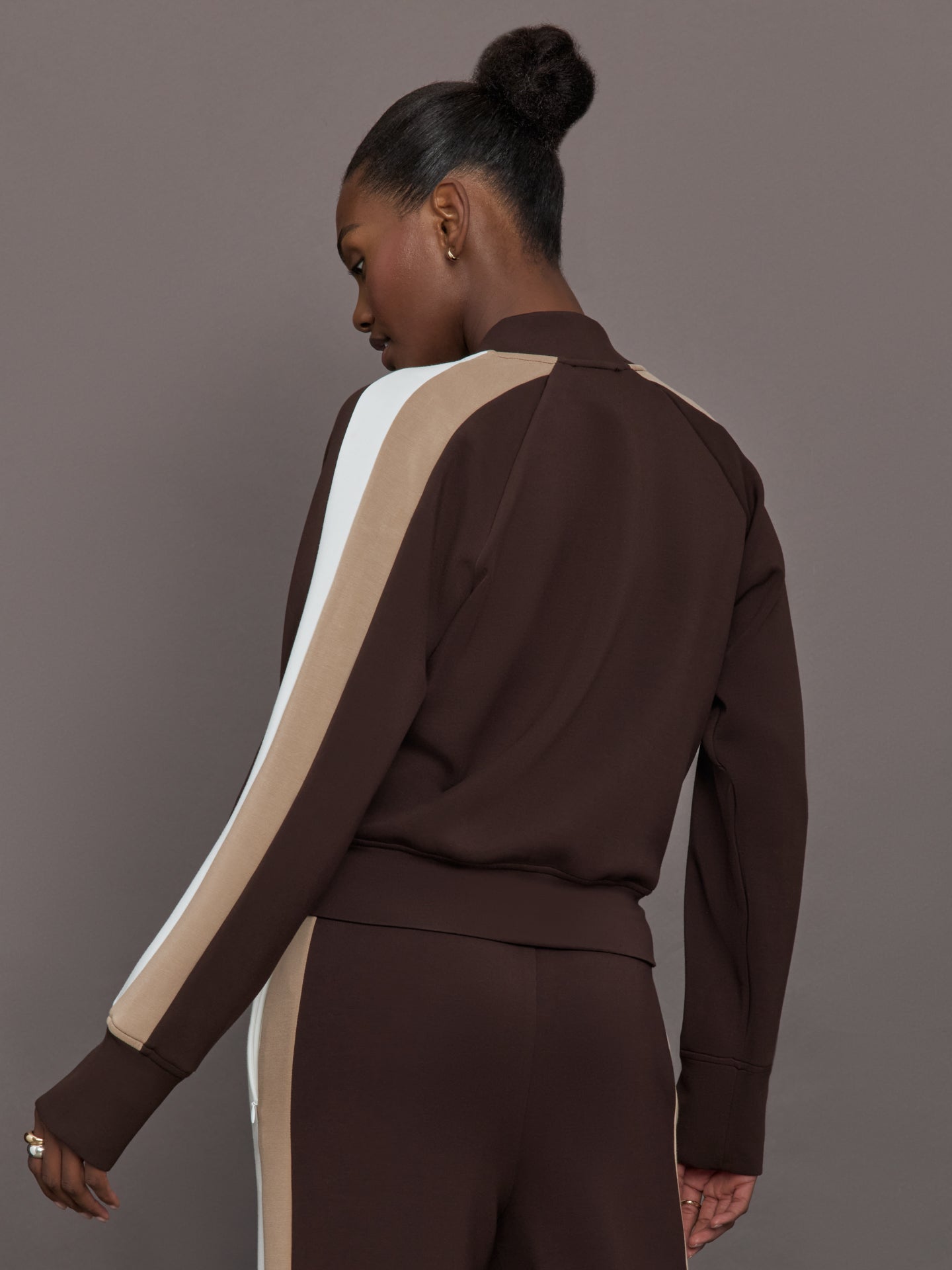 Carbon38 Bomber with Contrast Stripe in Scuba - Chocolate Torte