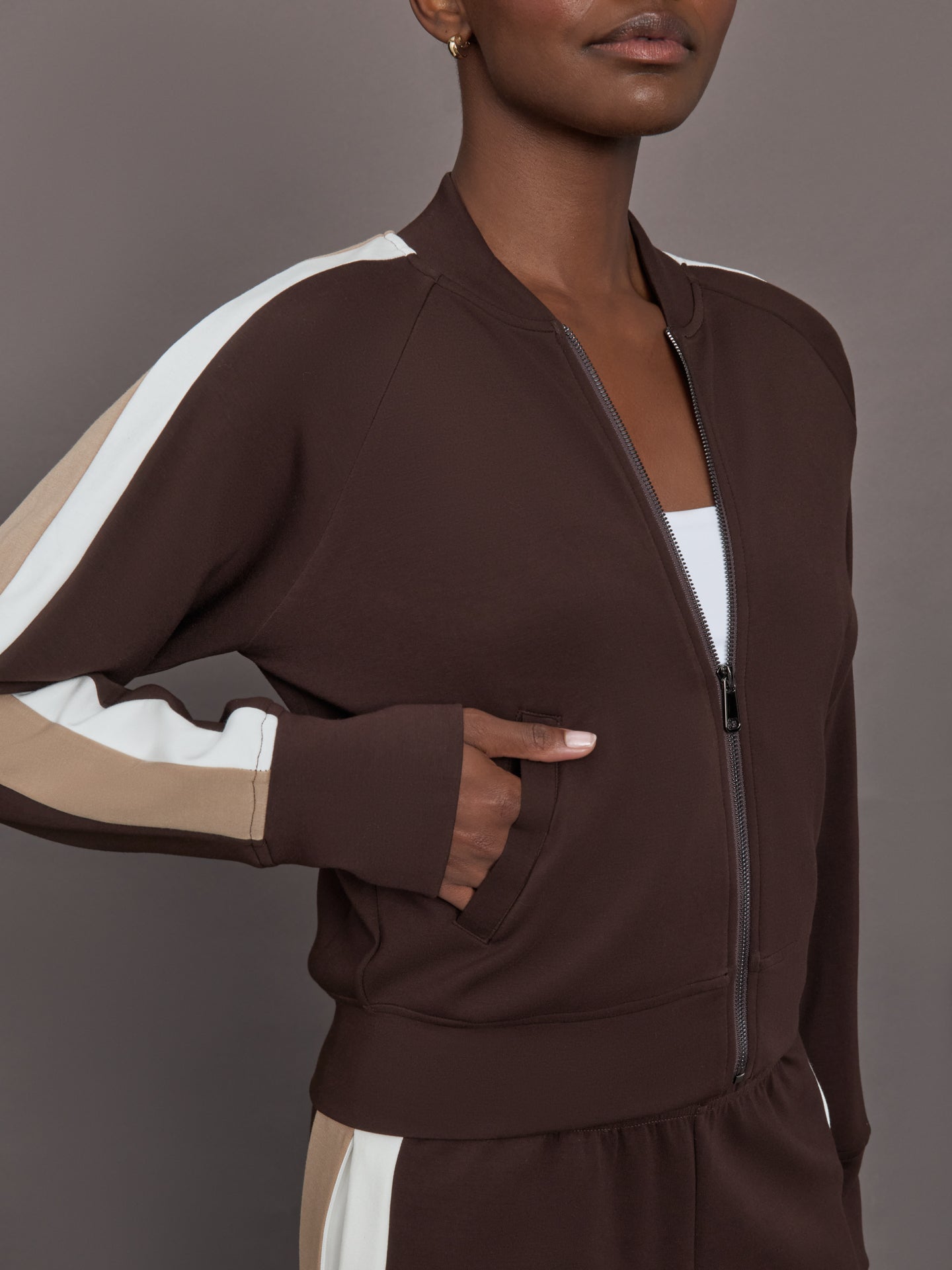 Carbon38 Bomber with Contrast Stripe in Scuba - Chocolate Torte