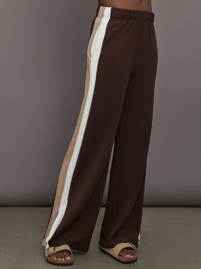 Carbon38 Wide Leg Track Pant in Scuba - Chocolate Torte