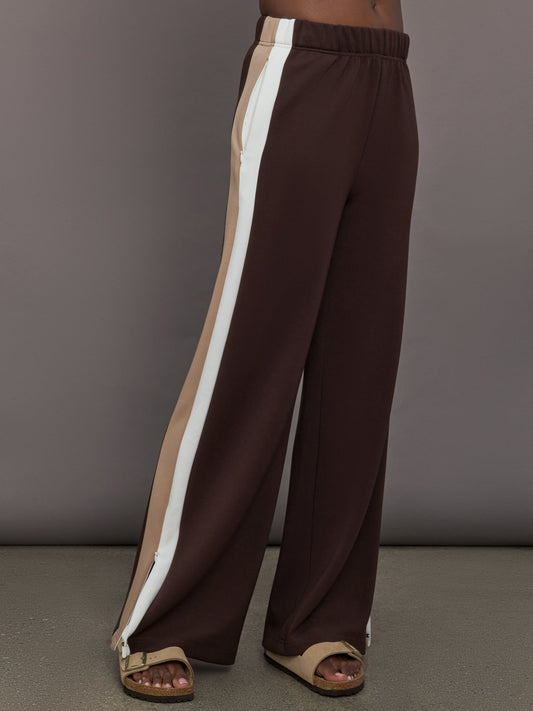 Carbon38 Wide Leg Track Pant in Scuba - Chocolate Torte