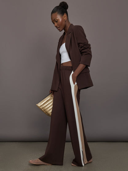 Carbon38 Wide Leg Track Pant in Scuba - Chocolate Torte