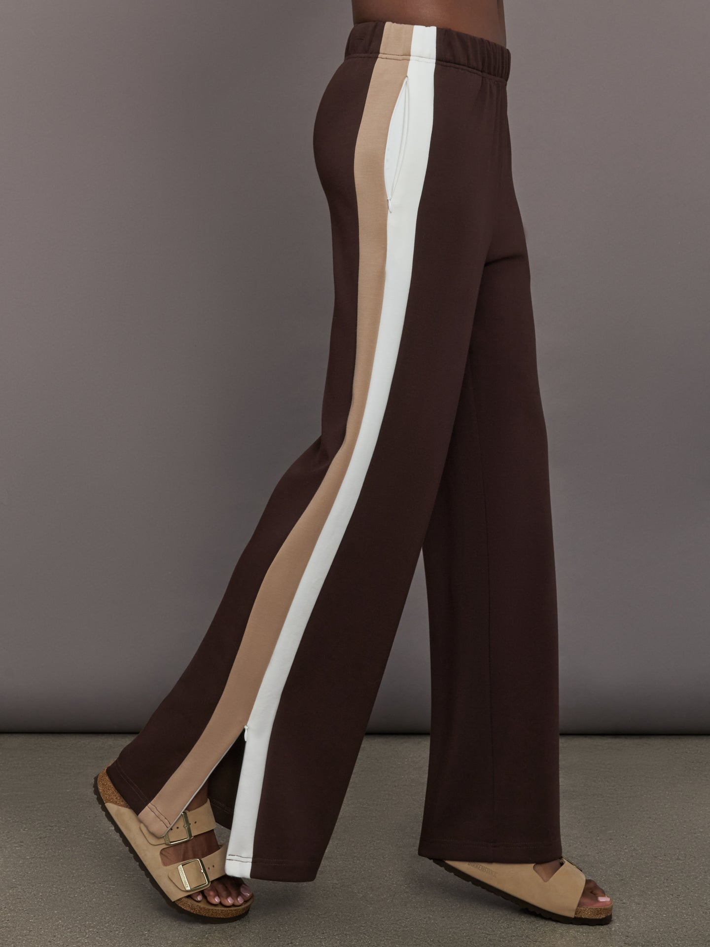 Carbon38 Wide Leg Track Pant in Scuba - Chocolate Torte